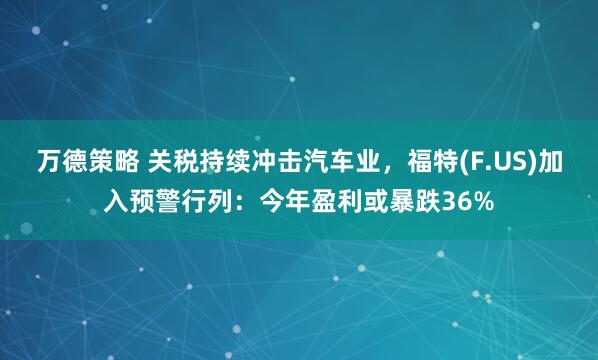 万德策略 关税持续冲击汽车业，福特(F.US)加入预警行列：今年盈利或暴跌36%