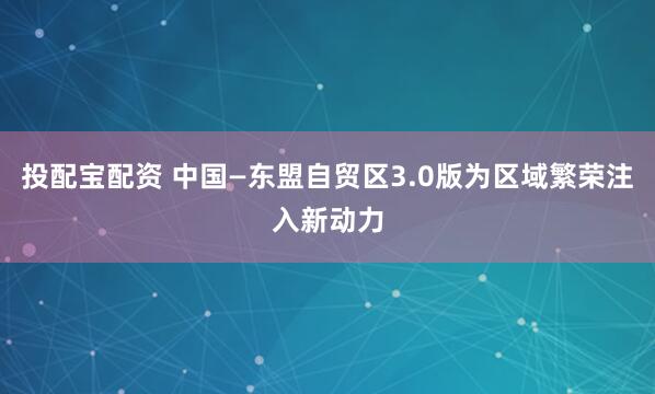 投配宝配资 中国—东盟自贸区3.0版为区域繁荣注入新动力